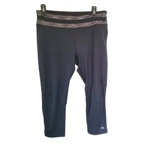 Lukka Black Athletic Workout Cropped Leggings Striped Waistband Activewear L #14